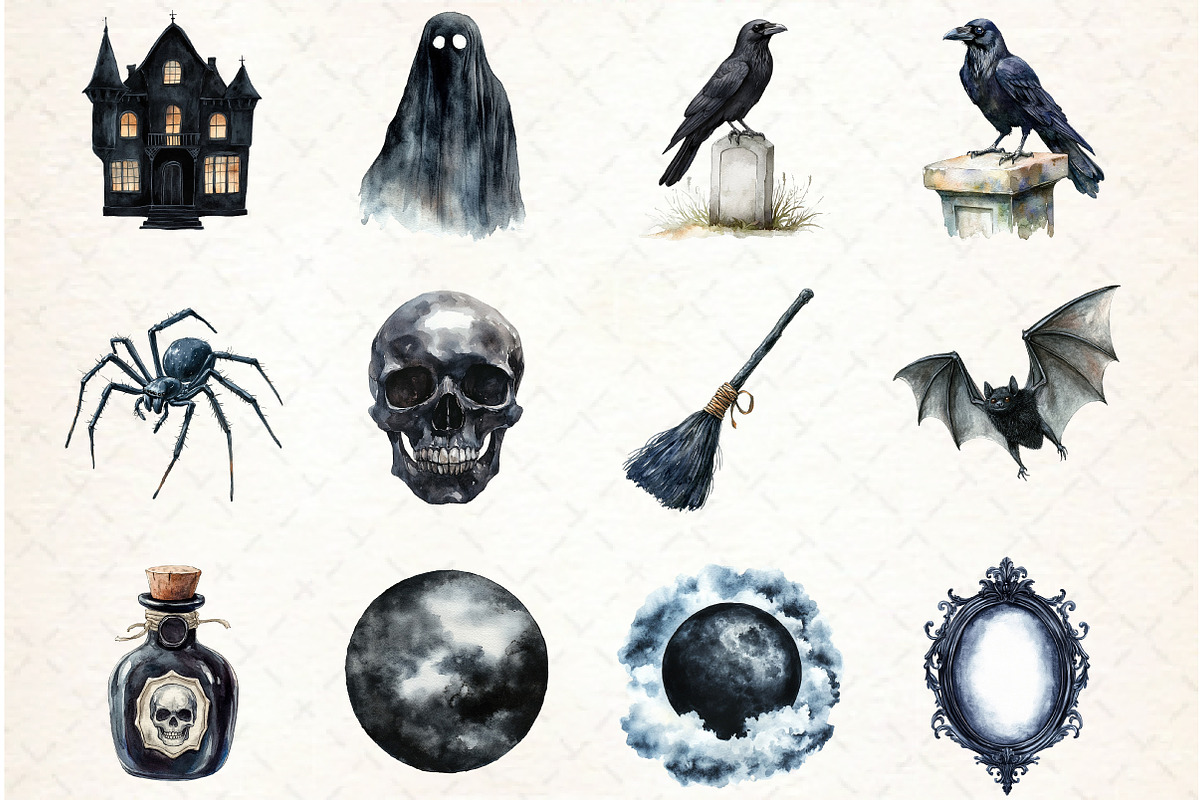 Halloween Black&White Digital Clipar, an Illustration by Libby Wishes (Photo 5 of 6)