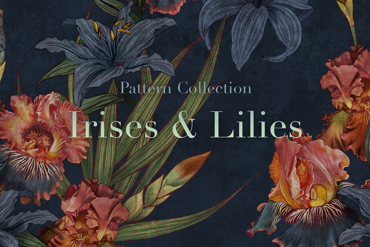 Lilies and Irises, flowers pattern, a Pattern Graphic by Yana Dobrik (Photo 1 of 10)