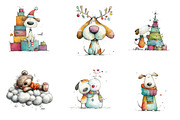 Quirky Christmas Dog Clipart Bundle, a Seasonal Illustration by CreationArt (Thumbnail 5 of 5)