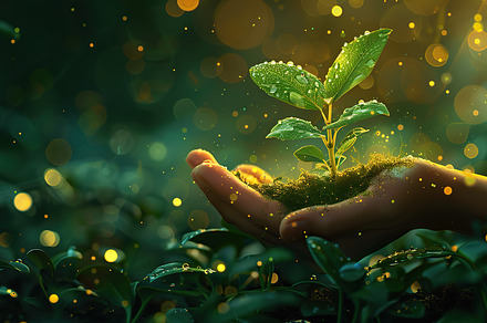 A nurturing hand cradles a young sap, a Photo by LOGOCREATIVE