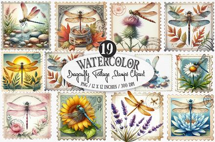 Dragonfly Postage Stamps Clipart, an Illustration by Designking
