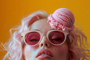 Surreal Portrait With Ice Cream On Pink Hair