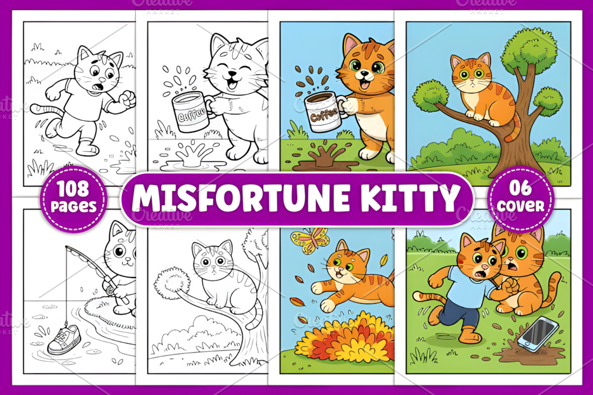 Misfortune Kitty Coloring Pages, a Decorative Illustration by Coco Bloom (Photo 1 of 4)