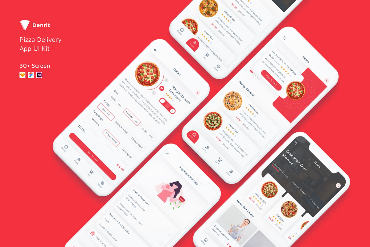 Denrit - Pizza Delivery App UI Kit, an App Template by Betush (Photo 1 of 6)