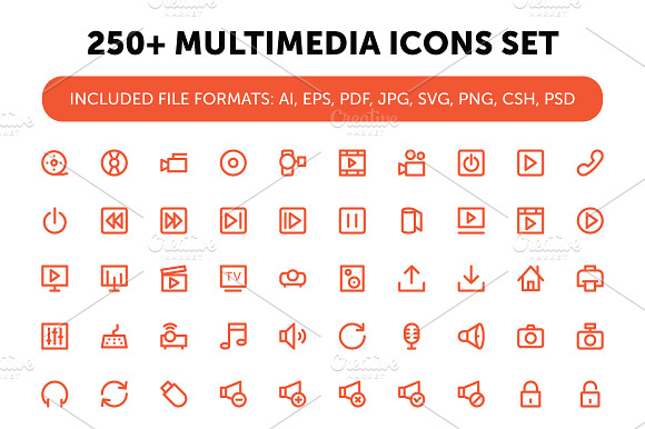 250+ Multimedia Icons Set preview 5