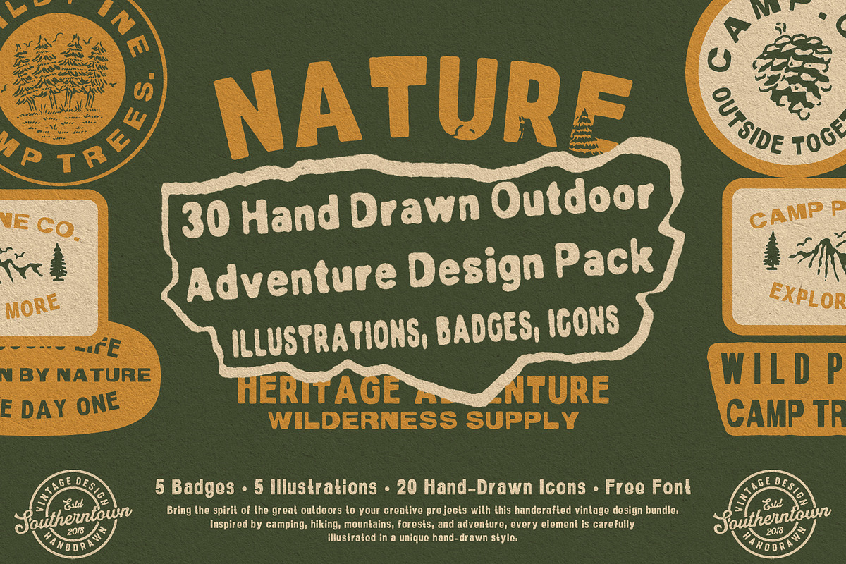 Vintage Hand Drawn Outdoor Adventure, an Object Illustration by Southerntown (Photo 1 of 7)
