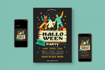 Halloween Party Flyer Set, a Flyer Template by graphicook