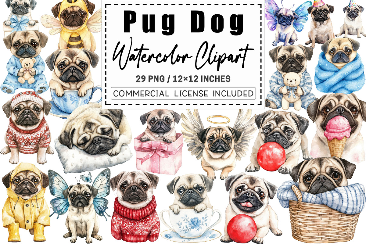 Cute Watercolor Pug Dog PNG, a Graphic by CitraGraphics (Photo 1 of 4)