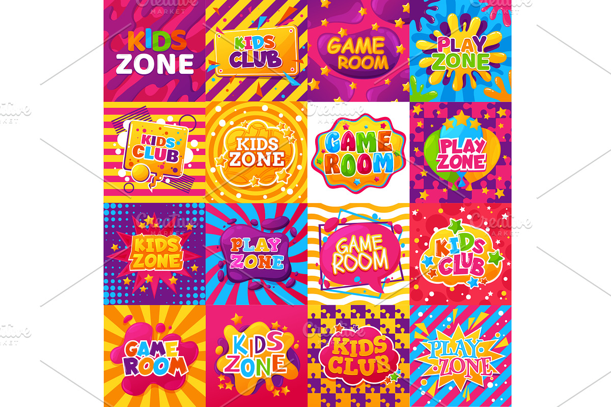 Kids zone banners, game room, a Decorative Illustration by Vector Tradition