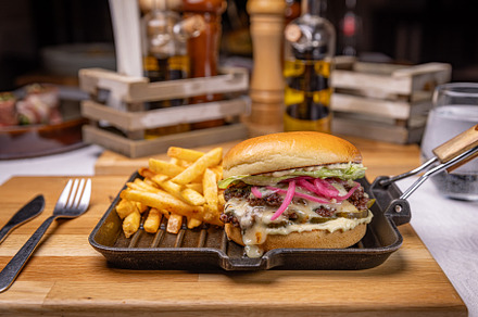 Gourmet burger with melted cheese