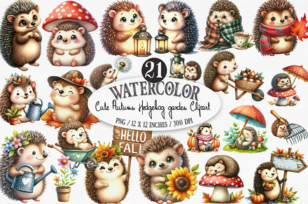 Cute Autumn Hedgehog Garden Clipart