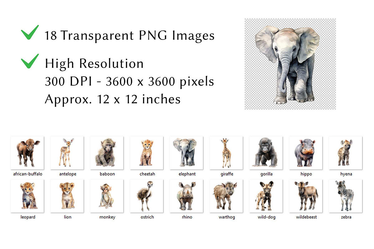 Safari Animals Watercolor Clipart, an Animal Illustration by milkghost (Photo 2 of 2)