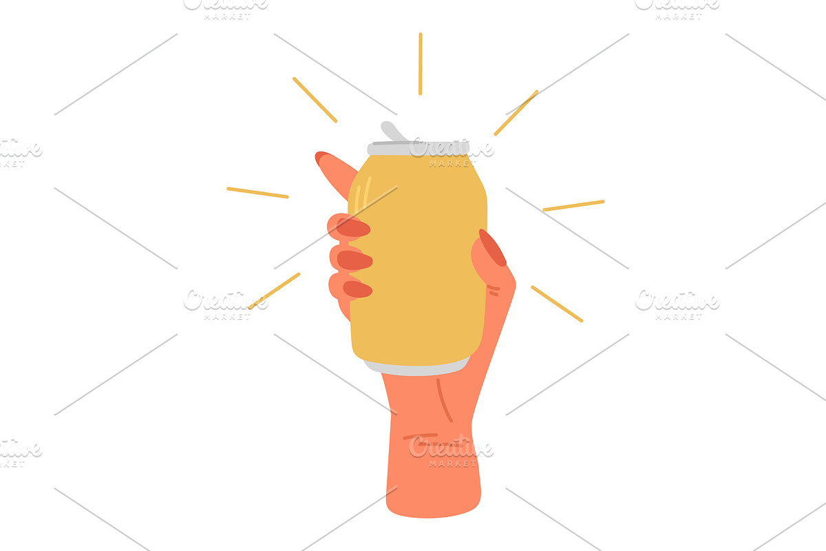 Womans hand holding metal can with, a Food Illustration by Vectorbuum