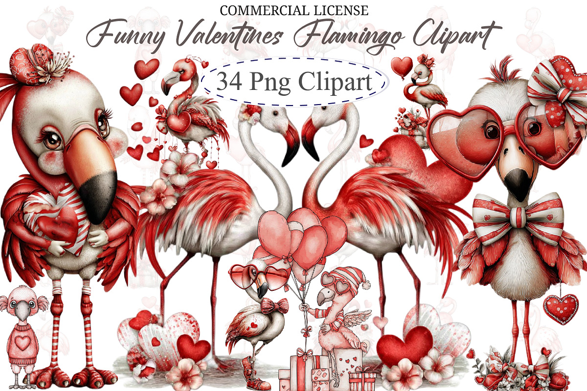 Funny Valentines Flamingo Clipart, an Illustration by designcity5 (Photo 1 of 5)