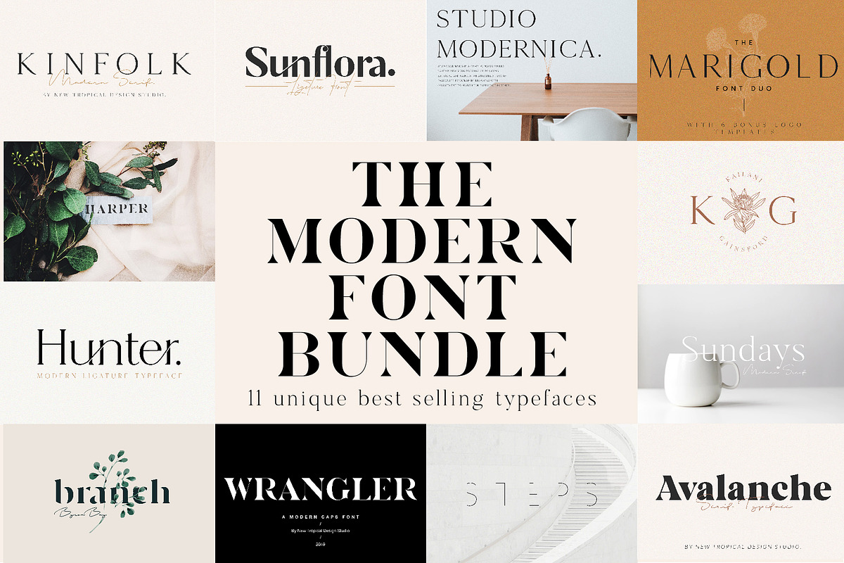 The Chic & Unique Modern Font Bundle, a Sans Serif Font by Tropical Type (Photo 1 of 40)