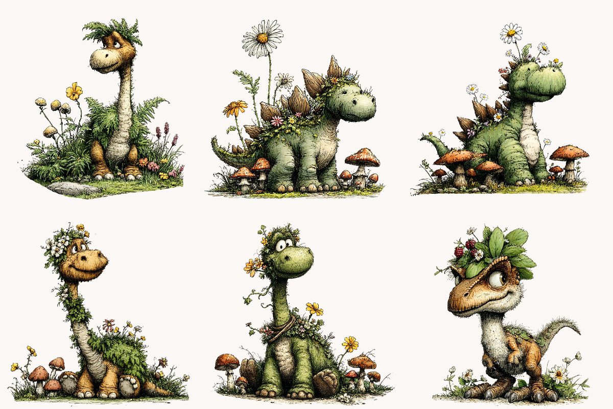 Whimsical Woodland Dinosaur Clipart, a Seasonal Illustration by Designworld (Photo 5 of 8)