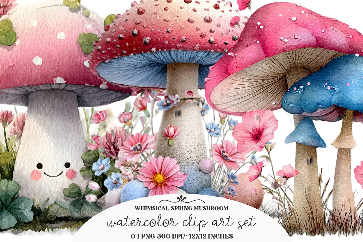 Whimsical Spring Mushroom Clipart, an Illustration by GatewayDesign (Photo 2 of 3)