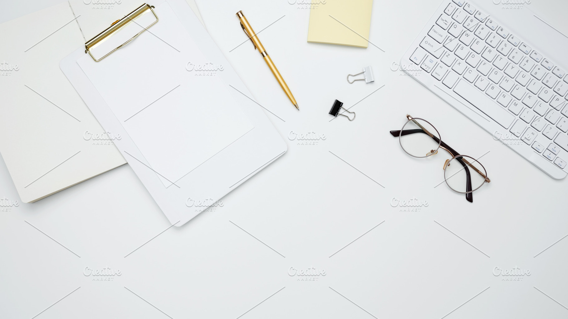 Office workspace and productivity concept. Flat lay composition with copy space, a Photo by matucha