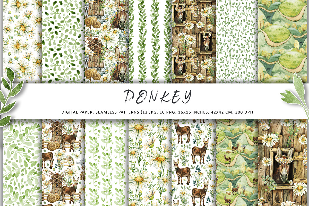 Donkey, farm animals, camomile, a Pattern Graphic by Artmanata (Photo 2 of 10)