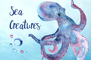 Watercolor Sea Creatures Clipart Set, an Object Graphic by Tati Bordiu (Thumbnail 1 of 4)