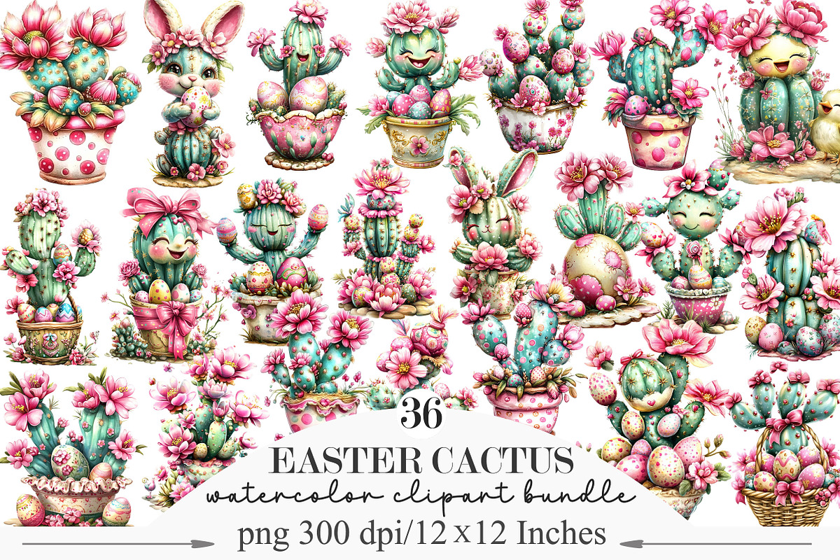 Whimsical Easter Cactus Clipart, an Illustration by Designking (Photo 1 of 5)