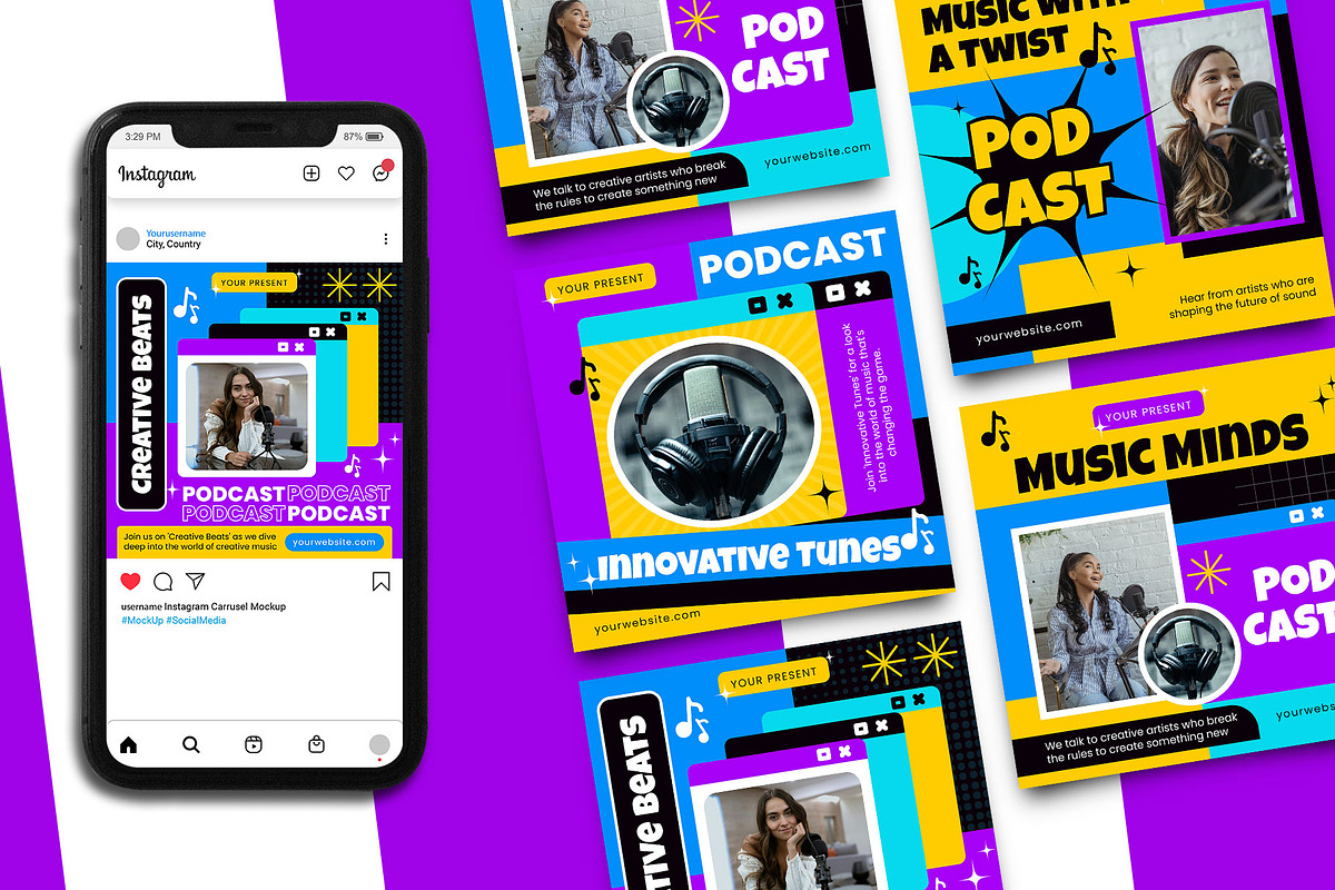 Podcast Instagram Post Template, a Social Media Template by Artnivora.Std