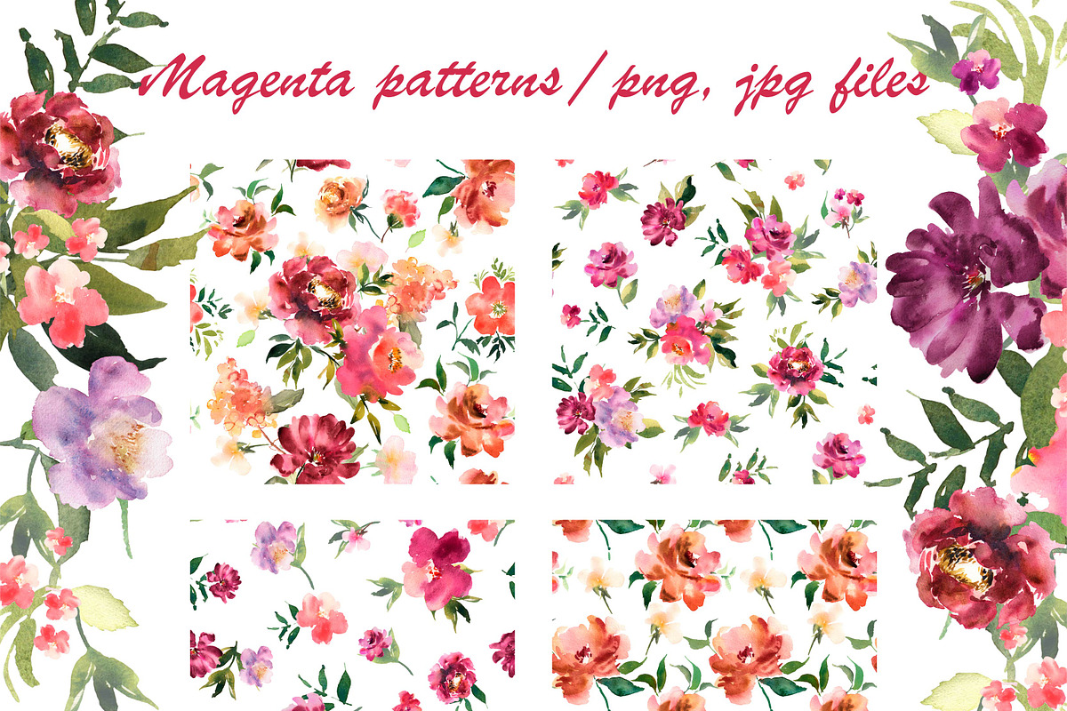 Magenta patterns in watercolor, a Pattern Graphic by Julycolor (Photo 2 of 3)