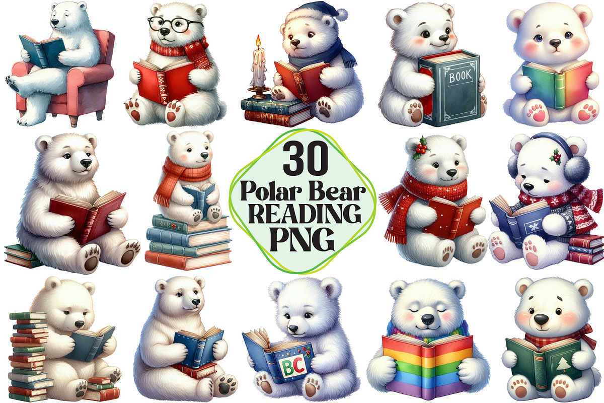 Polar Bear Reading Clipart, an Animal Illustration by Pixels.Craft (Photo 1 of 7)