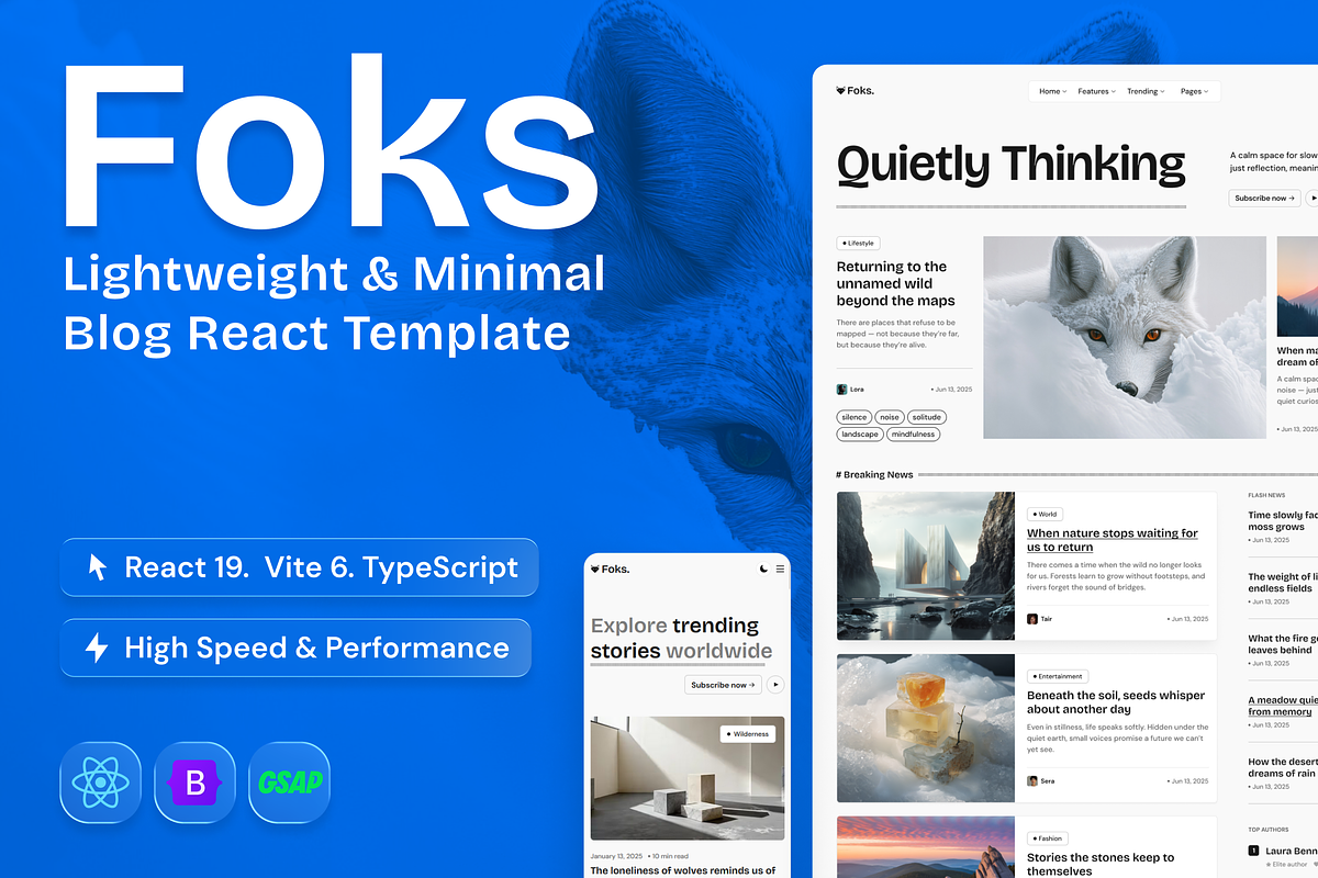 Foks - Magazine & Blog React 19, a React Template by AliThemes (Photo 1 of 2)