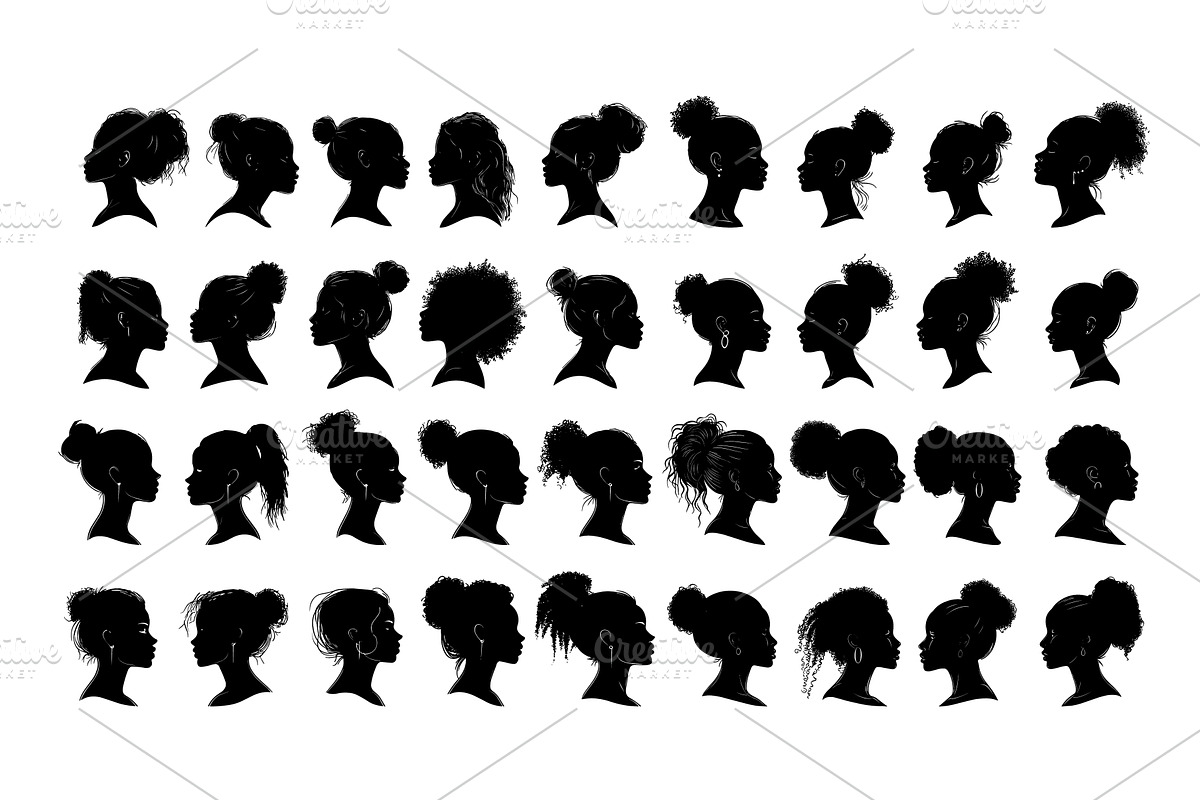 Woman profile silhouettes black ink, an Object Illustration by Valerie Bodnar