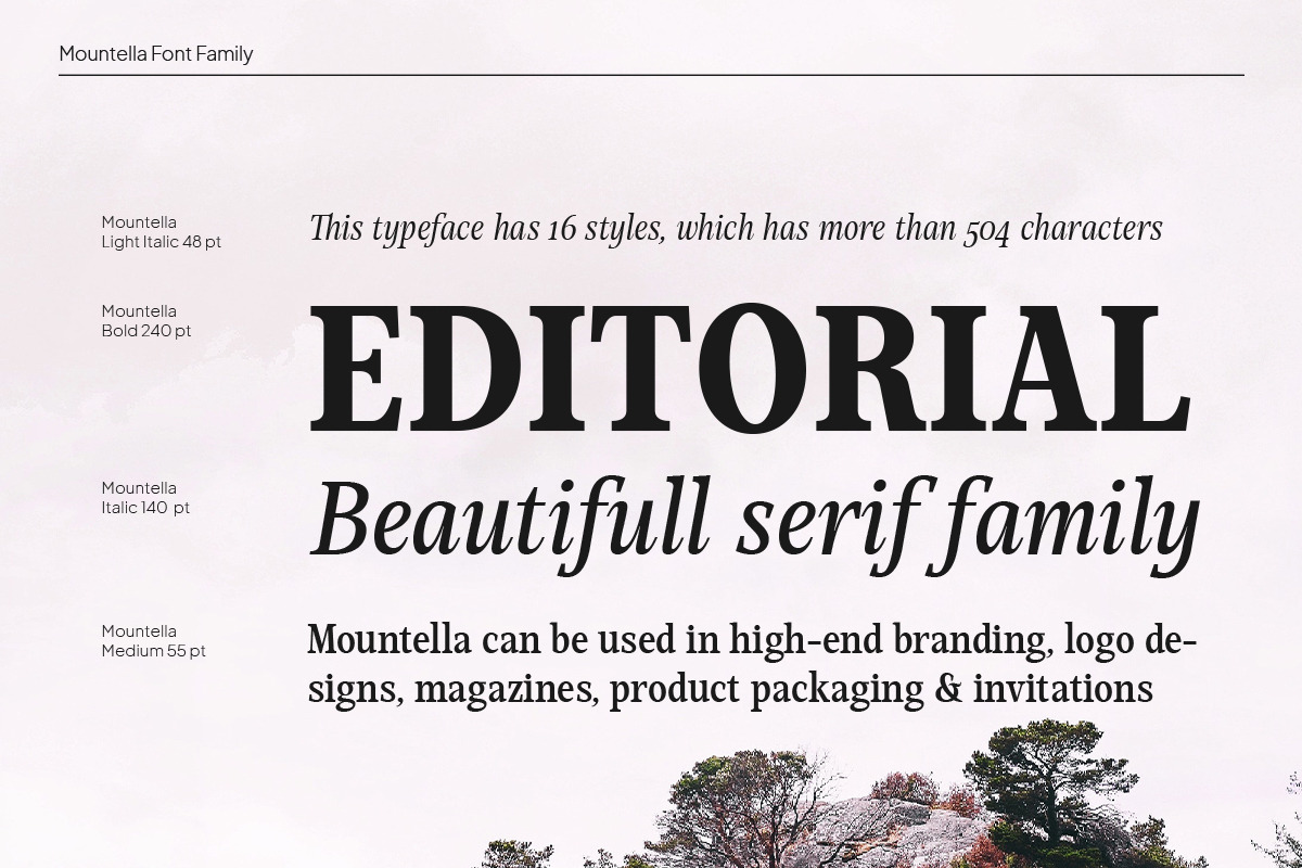 Mountella - 18 Serif Font Family, a Serif Font by Kereatype (Photo 5 of 15)