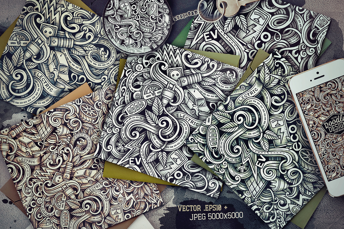 Electric Cars Graphics Patterns, a Decorative Illustration by BALABOLKA (Photo 2 of 6)