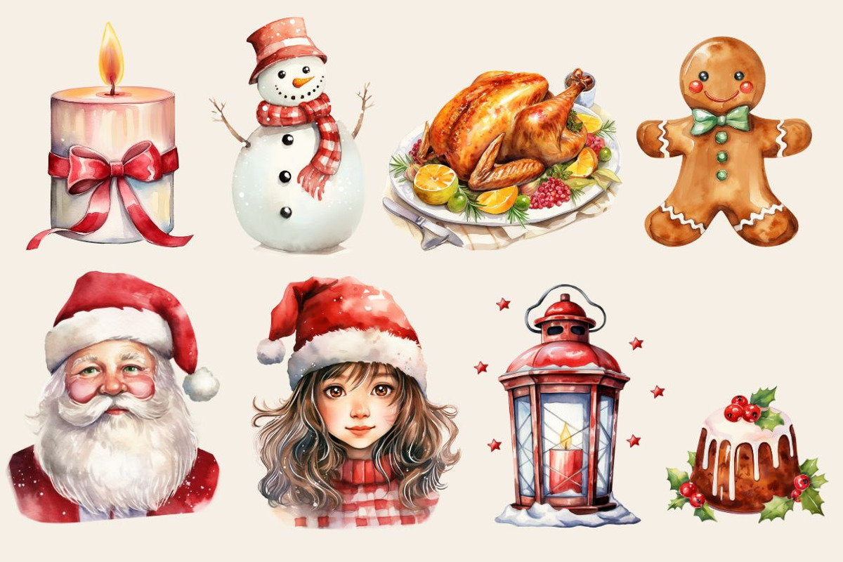 Watercolor Merry Christmas Set, a Seasonal Illustration by The Best Digital Plaza (Photo 3 of 5)