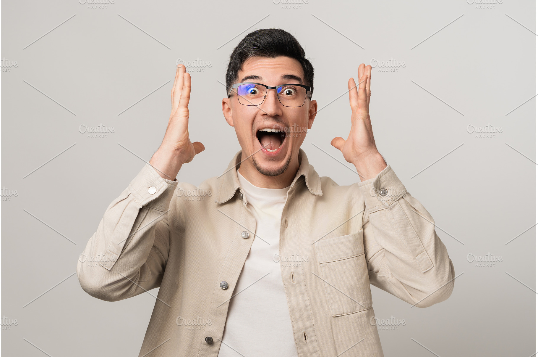 Pure panic. Man in eyeglasses and a, a Person Photo by AD Stock Images