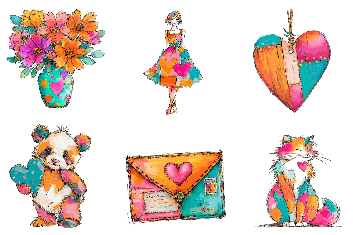 Watercolor Cute Valentine Clipart, an Illustration by CreationArt (Photo 4 of 7)