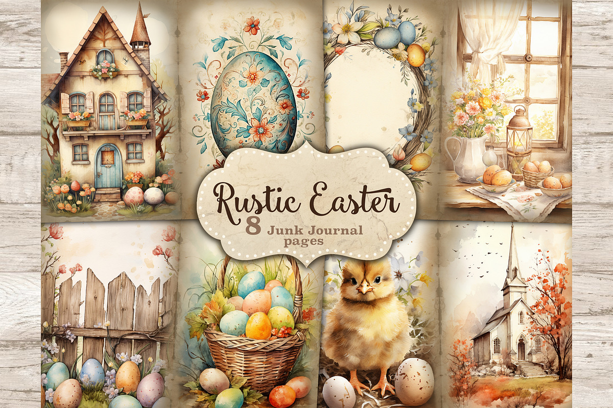 Rustic Easter Junk Journal Pages, a Seasonal Illustration by GlamArtZhanna (Photo 1 of 10)