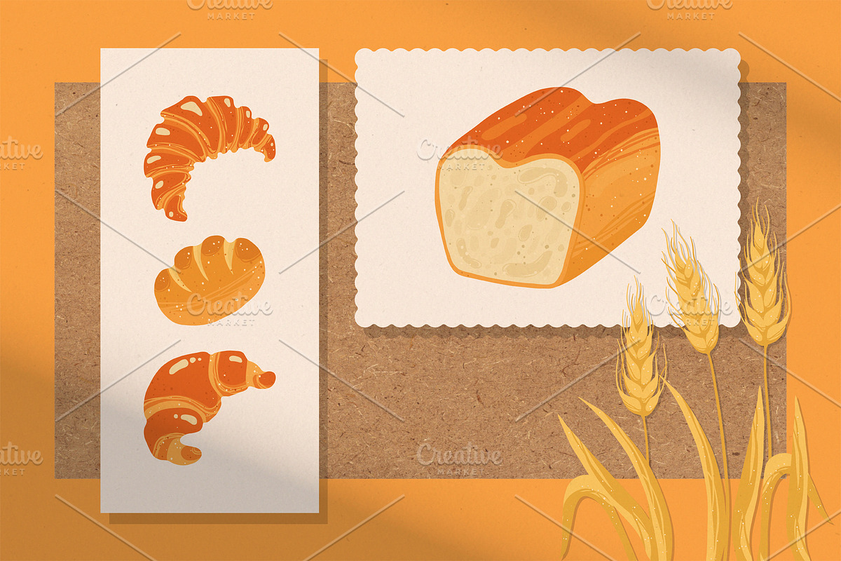 Bread Pastry Bakery products vector, a Food Illustration by Neliakott ♥ (Photo 7 of 11)