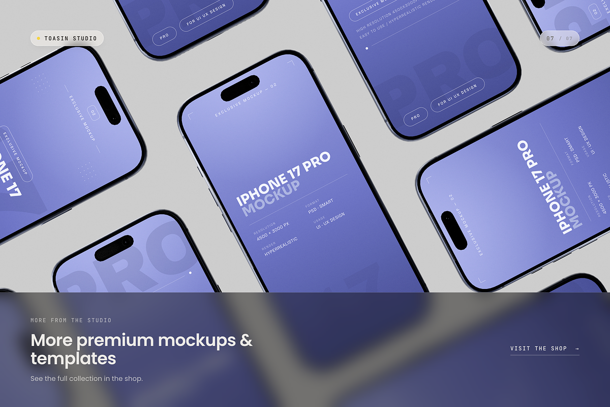 iPhone 17 Pro Mockup, an iPhone Mockup by Toasin Studio (Photo 7 of 7)