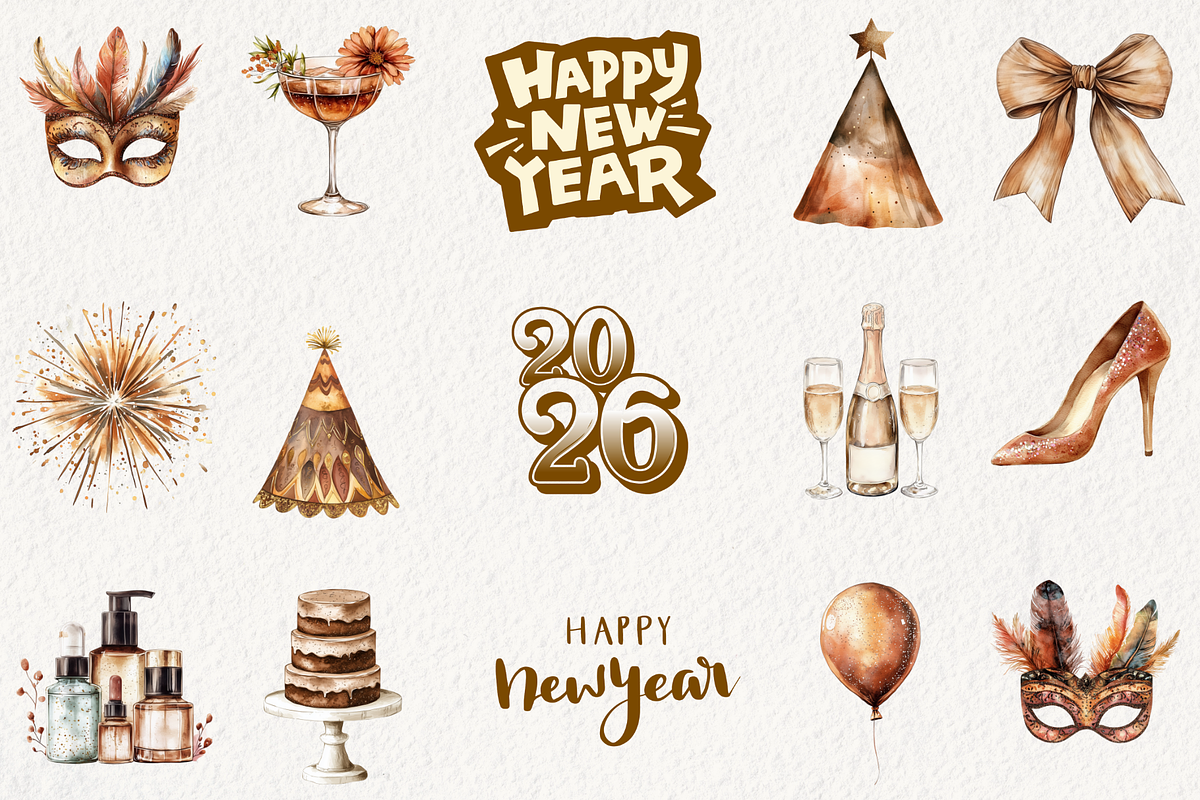 Boho New Year's Eve Clipart, an Illustration by NadiaTheronArt (Photo 3 of 5)