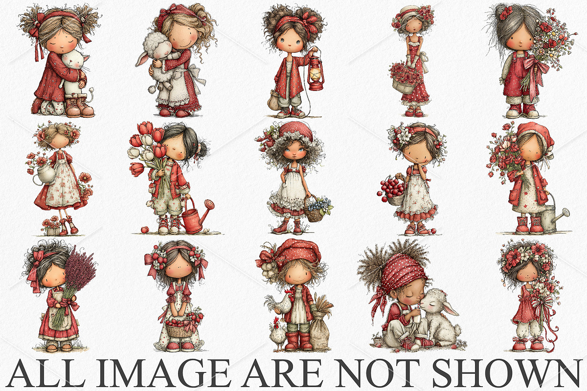Watercolor Coquette Farm Girl PNG, a Seasonal Illustration by Canvas Craft (Photo 3 of 5)