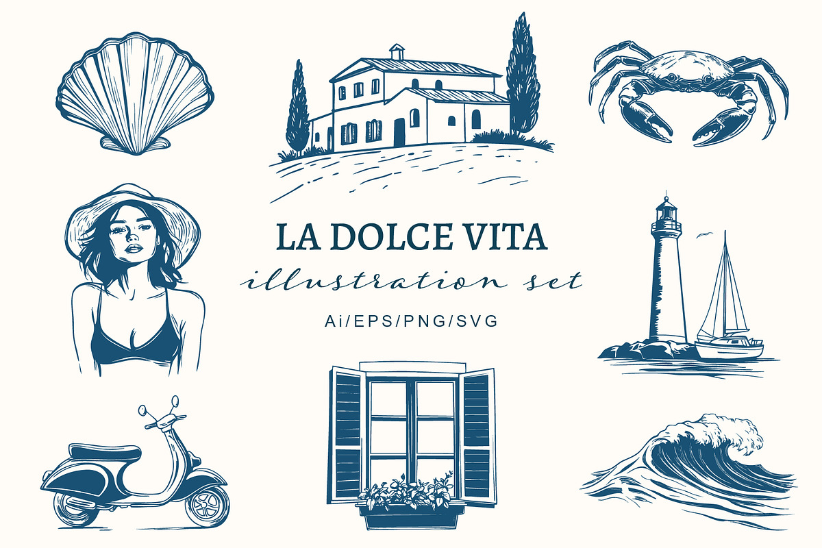 La Dolce Vita Summer Illustrations, an Object Illustration by NatalieArtShop (Photo 1 of 17)