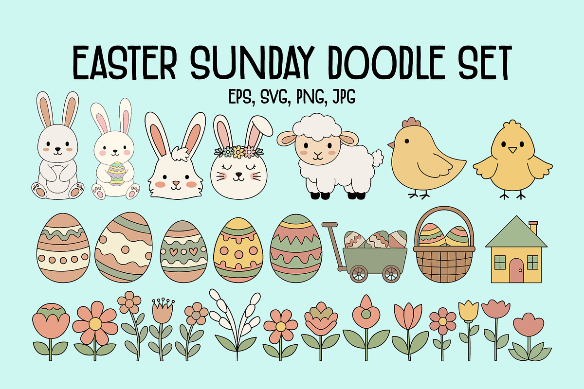 Cute Easter Sunday Doodle Set, an Illustration by T-shirt Pond (Photo 1 of 4)