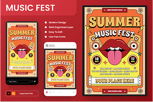 Psychedelic Music Festival Flyer Set, a Flyer Template by Annora Studio