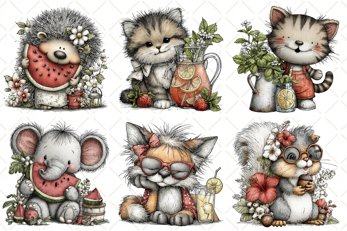 Whimsical Summer Animals Clipart, an Illustration by Black Bird Studio (Photo 3 of 5)
