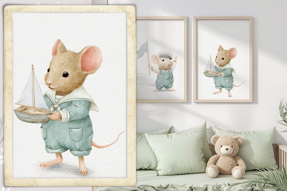 Cute Mouse Sailor birthday clipart, an Animal Illustration by AlenaVlasko stock Market (Photo 5 of 5)