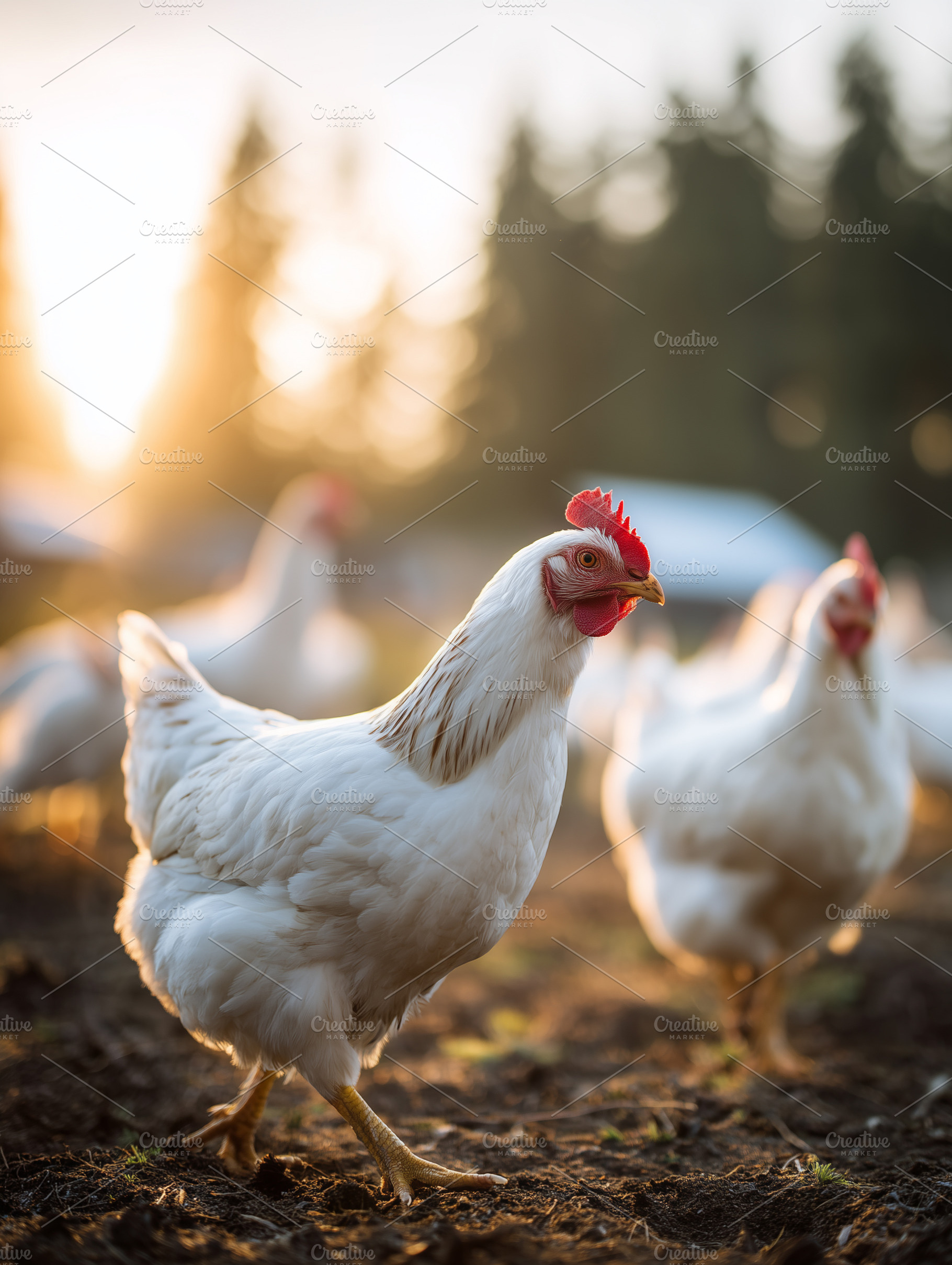 White free range chickens walking on, an Animal Photo by MistyDay