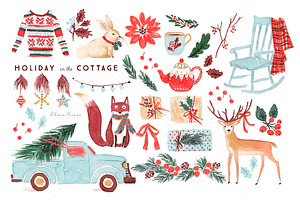 Watercolor Holiday Clip Art Set