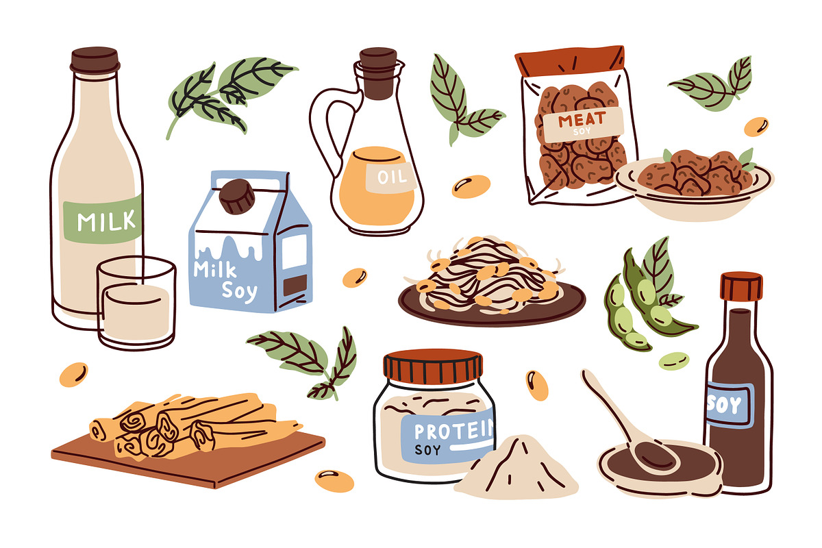 Soy products, healthy vegan food set, a Food Illustration by Good Studio (Photo 3 of 3)