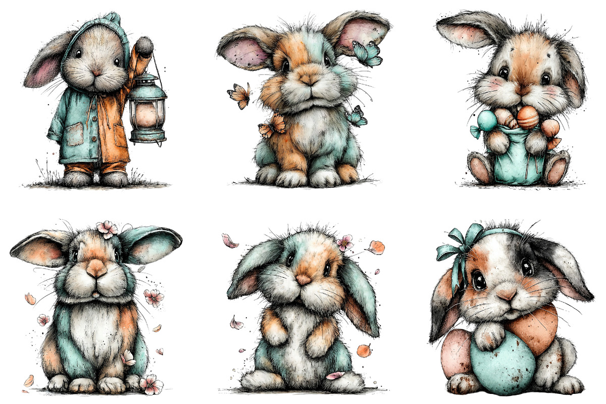 Whimsical Bunny Easter Clipart, an Illustration by CraftArtStudio (Photo 3 of 6)
