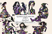 QUIRKY PATCHWORK GIRLS CLIPART, a Person Illustration by Daring Digies (Thumbnail 1 of 6)